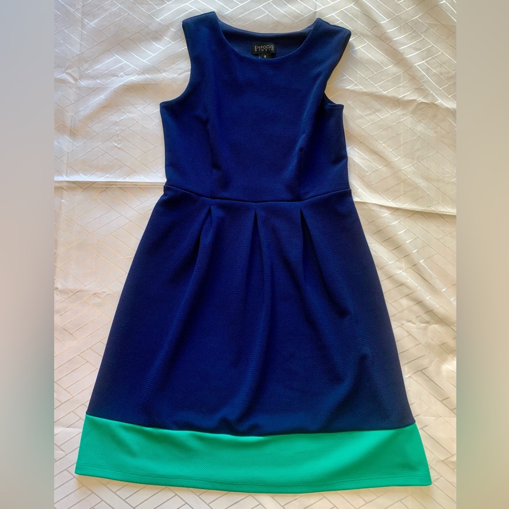 Classic Blue and Green Sleeveless colorblock two tone Dress 6 - Picture 2 of 6